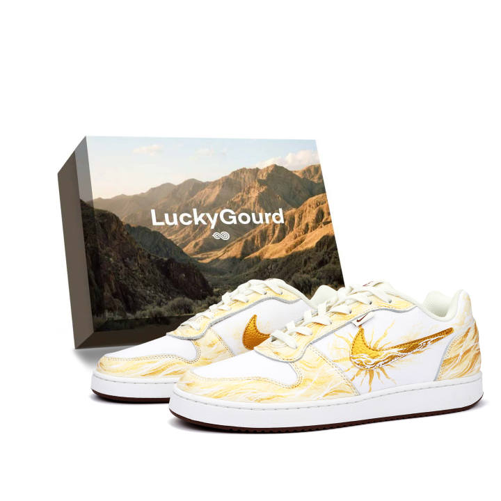 Nike Nike EBERNON Golden Dawn Cloud, Box Waterproof And Wear resistant Low top Skateboard Shoes Men's White Gold