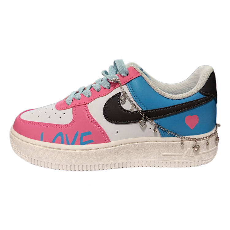 Nike Nike Air Force 1 'QIXI Love Note Synthetic Leather, Cow Leather Low top Skateboard Shoes Unisex Pink Blue