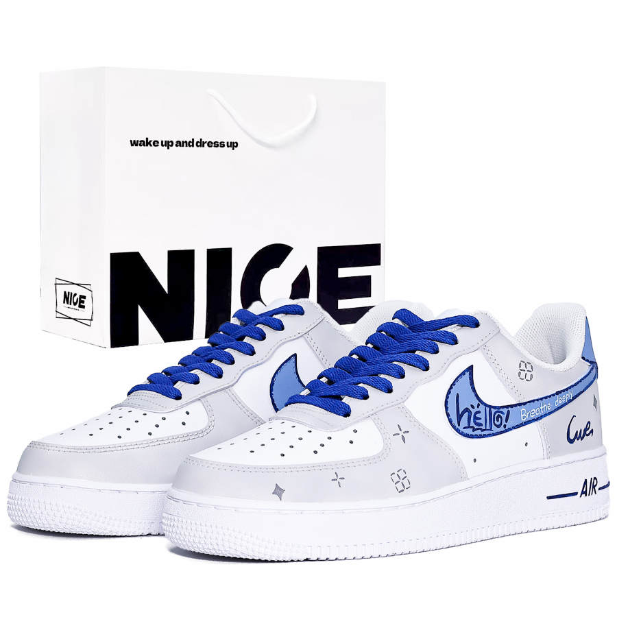 Nike Nike Air Force 1 Abrasion Resistant Low top Skateboard Shoes Men's Blue White