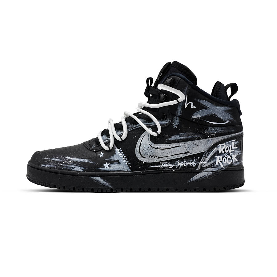 Nike Nike Court Borough Graffiti Ink Synthetic Leather Thermal Abrasion Resistant Mid top Skateboard Shoes Men's Black Gray