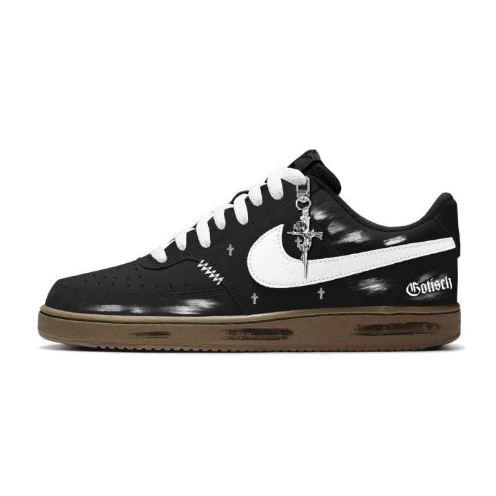 Nike Nike Court Vision 1 Gothic Knight PU Synthetic Leather Abrasion Resistant Low top Skateboard Shoes Men's Black Brown