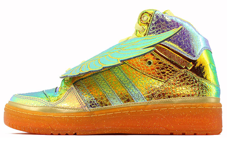 Adidas Originals Jeremy Scott x Adidas Originals Js Foil Wing Mid top Skateboard Shoes Unisex Golden Dazzling Color