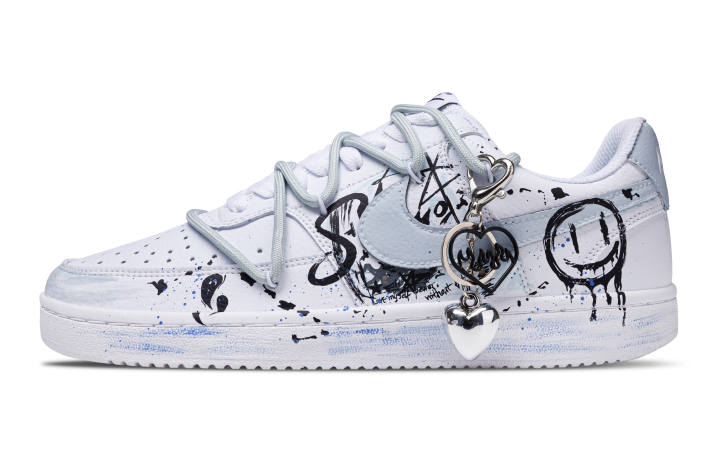 Nike Nike Court Vision 1 Graffiti Fantasy Abrasion Resistant Low top Skateboard Shoes Unisex Light Blue