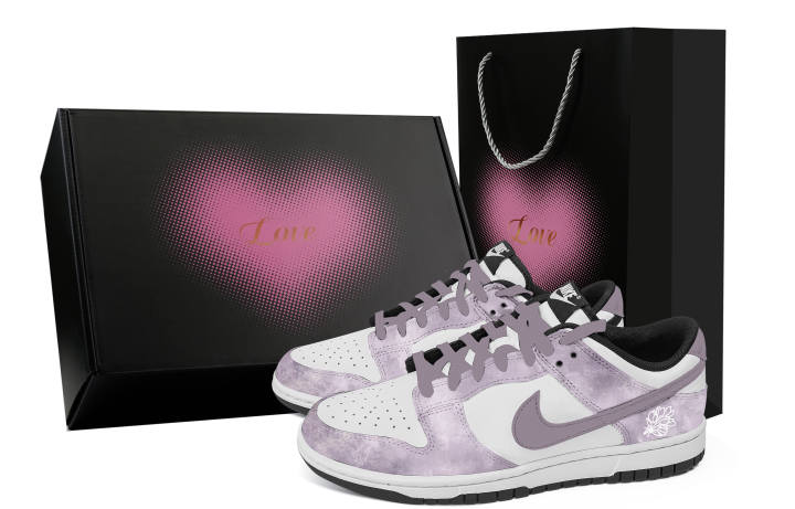 Nike Nike Dunk Floral Vine Romantic Heart Box Abrasion Resistant Low top Skateboard Shoes Unisex Purple