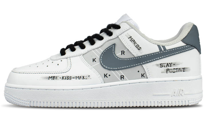 Nike Nike Air Force 107 Leather Coverage Abrasion Resistant Height Increasing Low top Skateboard Shoes Unisex White Blue