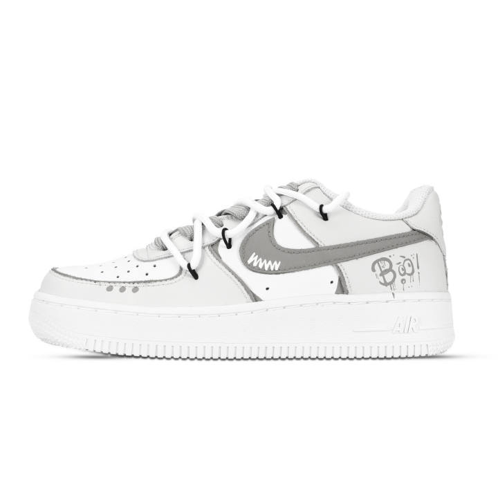 Nike Nike Air Force 1 Graffiti Bubbles Abrasion Resistant Abrasion Resistant High top Skateboard Shoes Unisex Gray White