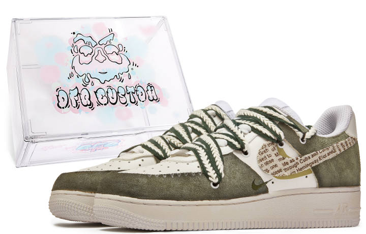 Nike Nike Air Force 1 Low Da Vinci Custom Box, Moss Low top Skateboard Shoes GS Green White
