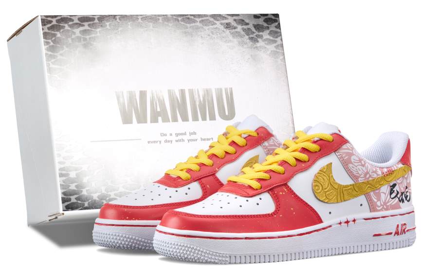 Nike Nike Air Force 1 Golden Snake Welcoming Wealth Anti-Slip Wear-Resistant Low-Top Skateboard Shoes Men's Red White