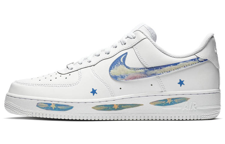 Nike Nike Air Force 1 Slip Resistant Cushioning Abrasion Resistant Low top Skateboard Shoes Women's White Blue