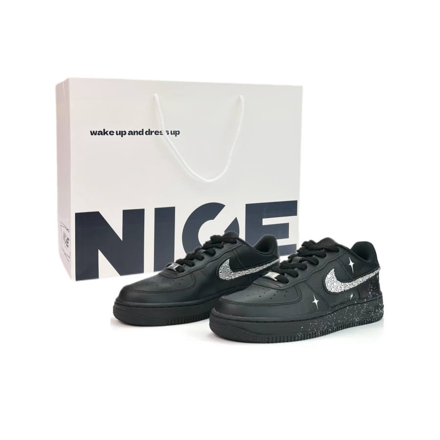 Nike Nike Air Force 1 Star Diamond Night Pattern Abrasion Resistant Breathable Low top Skateboard Shoes Unisex Black