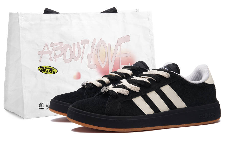 Adidas Adidas Grand Court Base 00s Slip Resistant Abrasion Resistant Low top Skateboard Shoes Unisex Black Beige