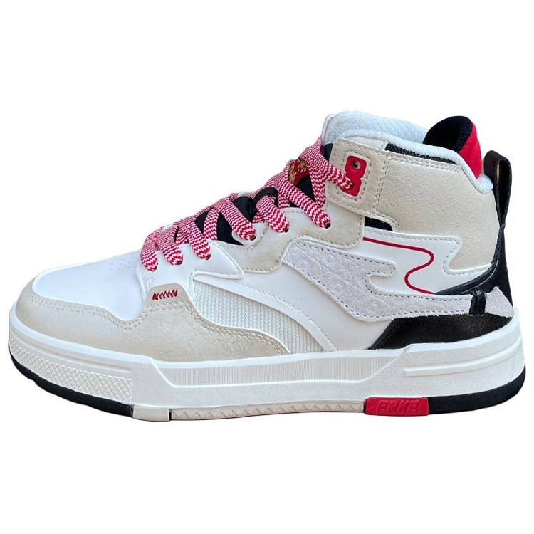Erke Slip Resistant Abrasion Resistant High top Skateboard Shoes Women's White Red