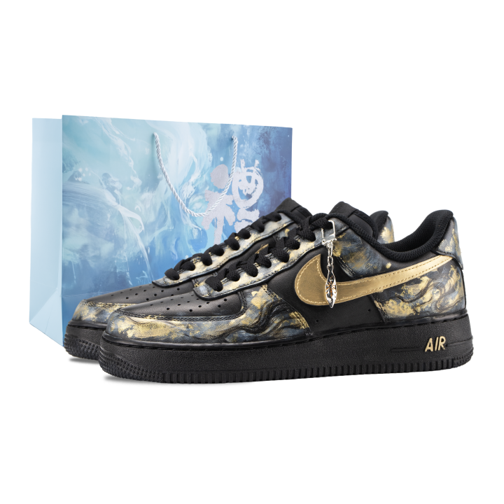 Nike Nike Air Force 1 Black Myth Abrasion Resistant Skateboard Shoes Unisex Black Gold