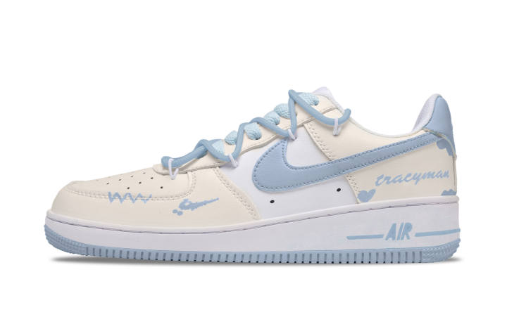 Nike Nike Air Force 1 Blue Love Slip Resistant Abrasion Resistant Low top Skateboard Shoes Unisex Blue White