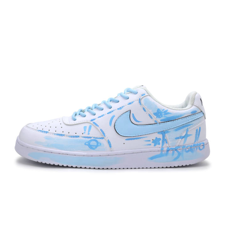 Nike Nike Court Vision 1 Fresh Look Planet Abrasion Resistant Balance Support Low Top Skateboard Shoes Men's Sky Blue