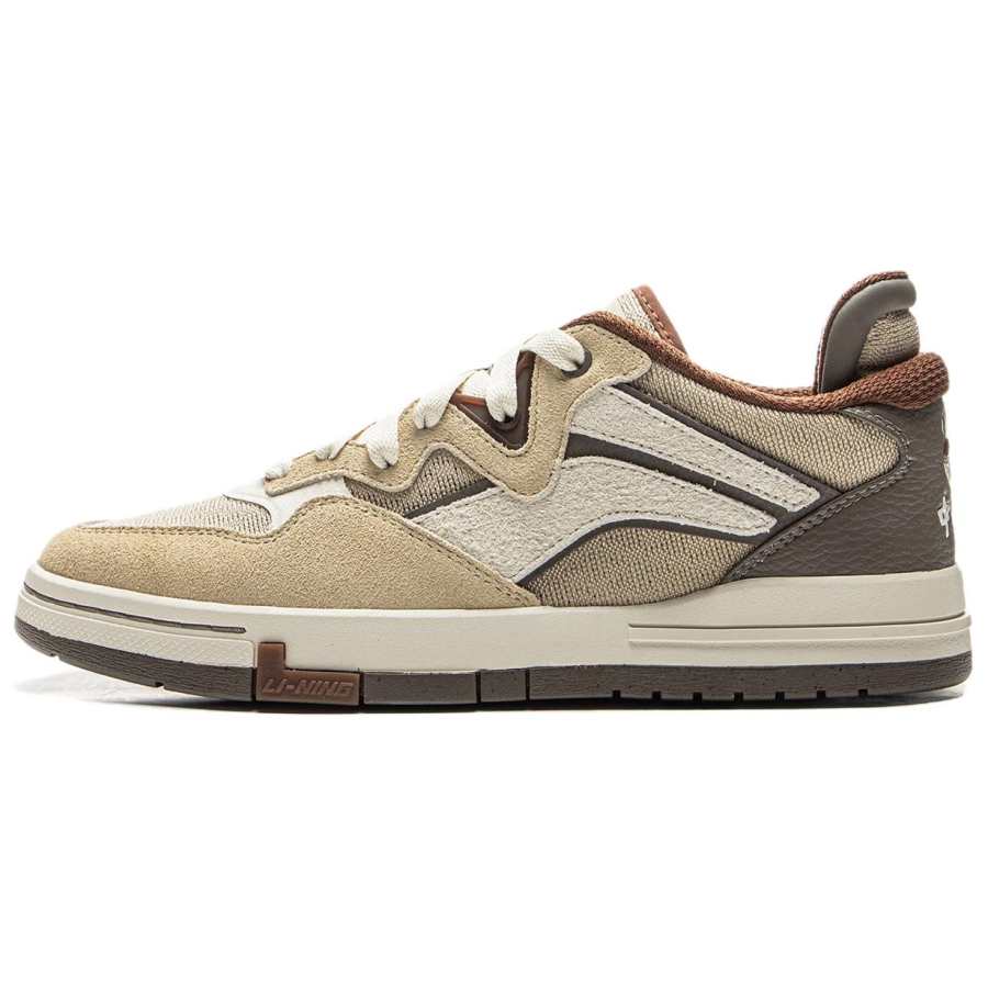 Li-Ning Li Ning Wave PRO Slip Resistant Abrasion Resistant Low top Skateboard Shoes Unisex Plain Khaki Brown Xuan Paper White