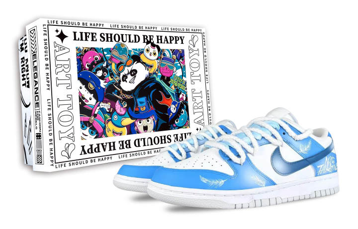 Nike Nike Dunk Enchanted Blue Feather Lightweight And Breathable Low top Skateboard Shoes Men's Blue White