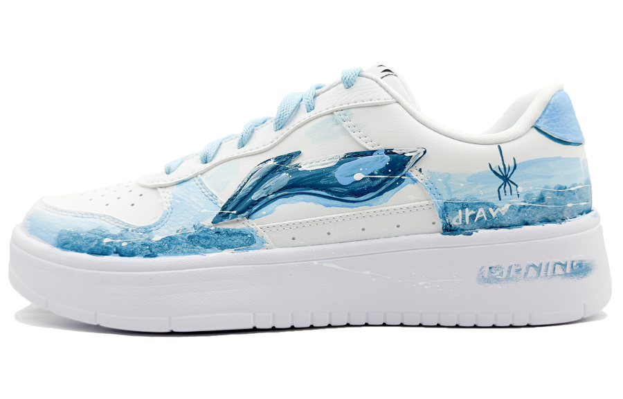 Li-Ning Li Ning Floating Boat Abrasion Resistant Breathable Height Increasing Low top Skateboard Shoes Women's Blue White