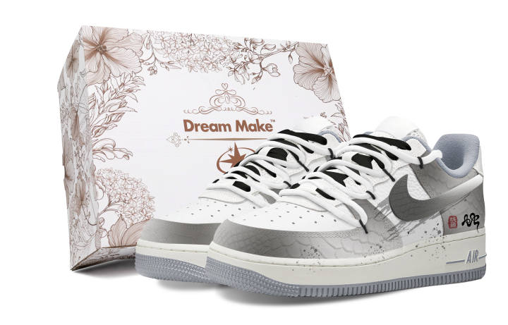 Nike Nike Air Force 1 Ink, White Box Slip Resistant Abrasion Resistant Low top Skateboard Shoes Women's Light Gray