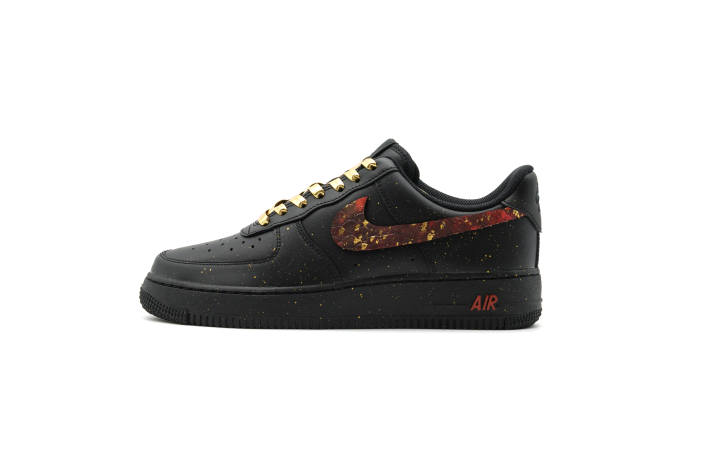 Nike Nike Air Force 1 Slip Resistant Abrasion Resistant Low top Skateboard Shoes Unisex Black Red Gold