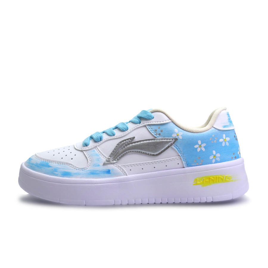Li-Ning LiNing Pontoon Boats Abrasion Resistant, Lightweight, And Breathable Low Top Skateboard Shoes Unisex Blue Yellow Silver