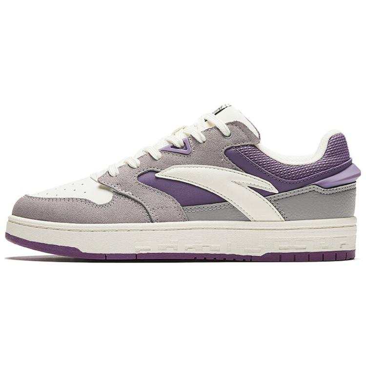 Anta Textile, Synthetic Leather, Split Suede Slip Resistant Abrasion Resistant Skateboard Shoes Women's Gray Purple