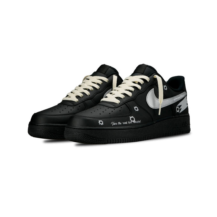 Nike Nike Air Force 1 07 Triple Black, Peace And Love Low top Skateboard Shoes Unisex Black Silver