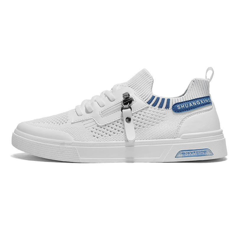 Binary Binary Textile, Synthetic Leather Lightweight And Breathable Low top Skateboard Shoes Men's White Blue