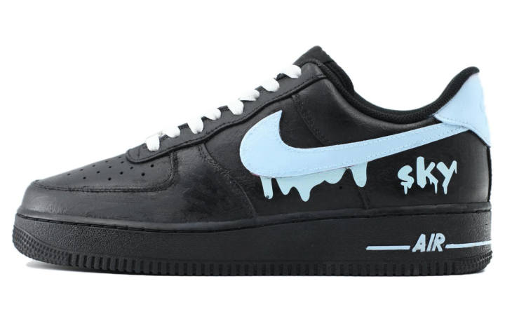 Nike Nike Air Force 1 Slip Resistant Cushioning Abrasion Resistant Low top Skateboard Shoes Men's Blue Black