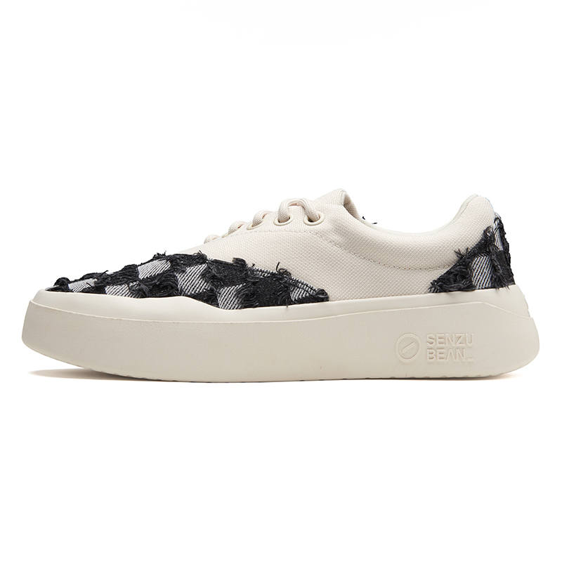 Senzubean Slant Era Cao Fang Black Plaid Fringe Casual Shoes Denim Slip Resistant Cushioning Abrasion Resistant Low top