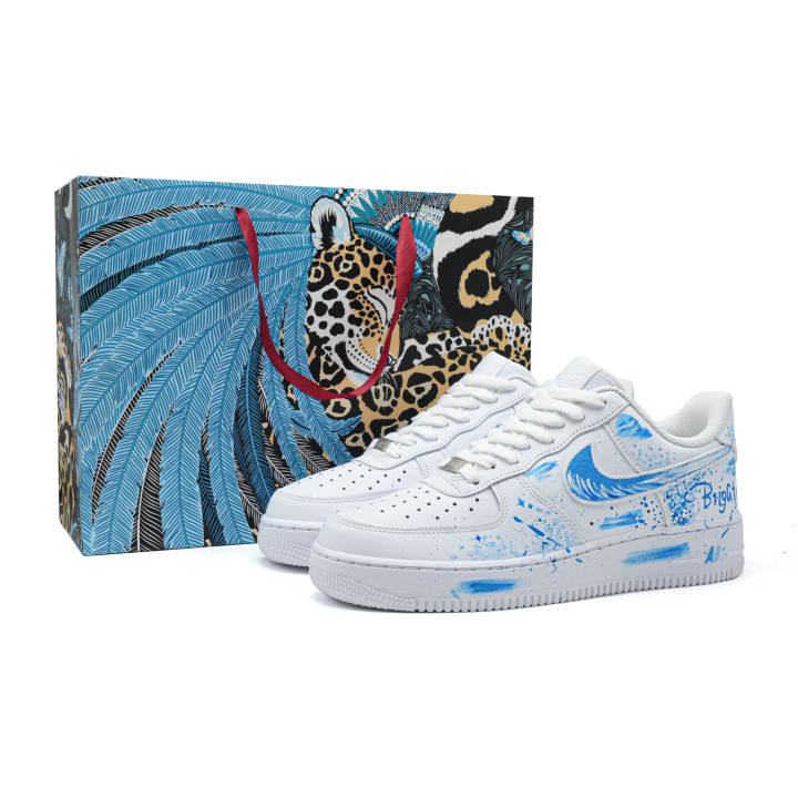 Nike Nike Air Force 1 Fun Graffiti Cushioning Lightweight Low top Skateboard Shoes Unisex White Blue