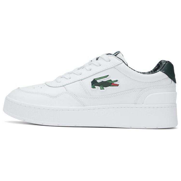 LACOSTE Cow Leather Low top Skateboard Shoes Men's White/Dark Green