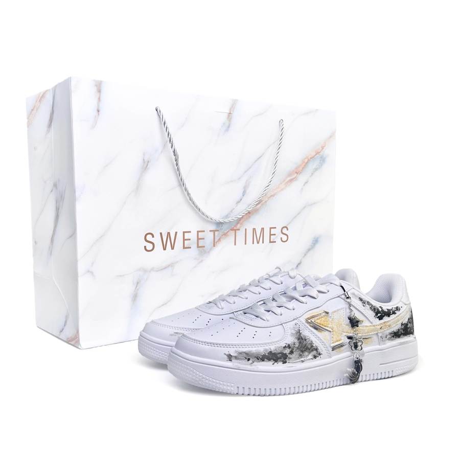 XTEP Air Force 1 Slip Resistant Abrasion Resistant Low top Skateboard Shoes Men's White Black Gold