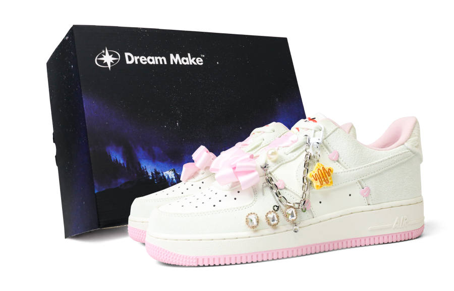 Nike Nike Air Force 1 Pink Romantic Black Box Slip Resistant Cushioning Low top Skateboard Shoes Women's Ecru