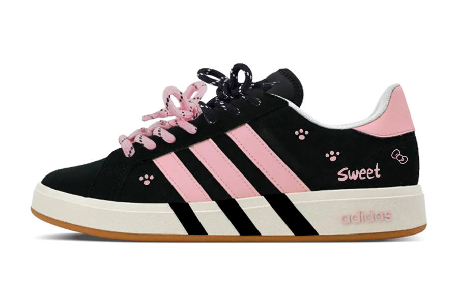 Adidas Adidas Grand Court Base 00s Abrasion Resistant Abrasion Resistant Low top Skateboard Shoes Unisex Black Pink