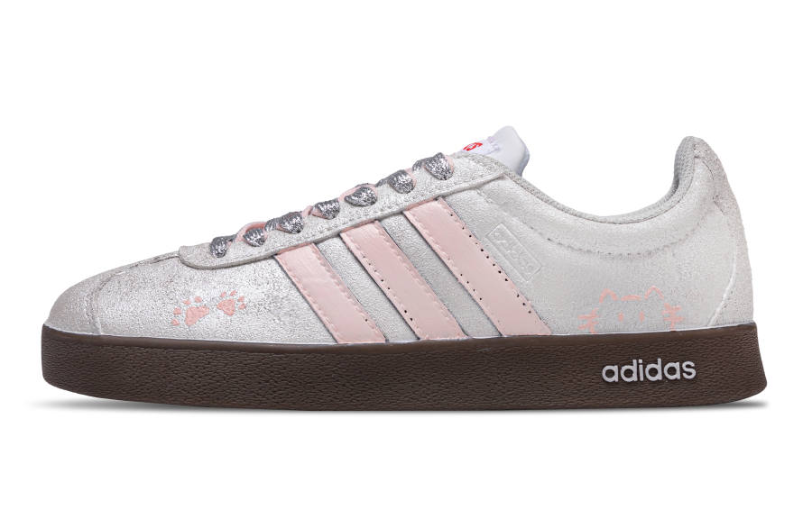 Adidas Adidas VL COURT 2.0 Lifestyle Cute Cat Paw Silver Trace Lightweight Low top Skateboard Shoes Unisex Silver Pink
