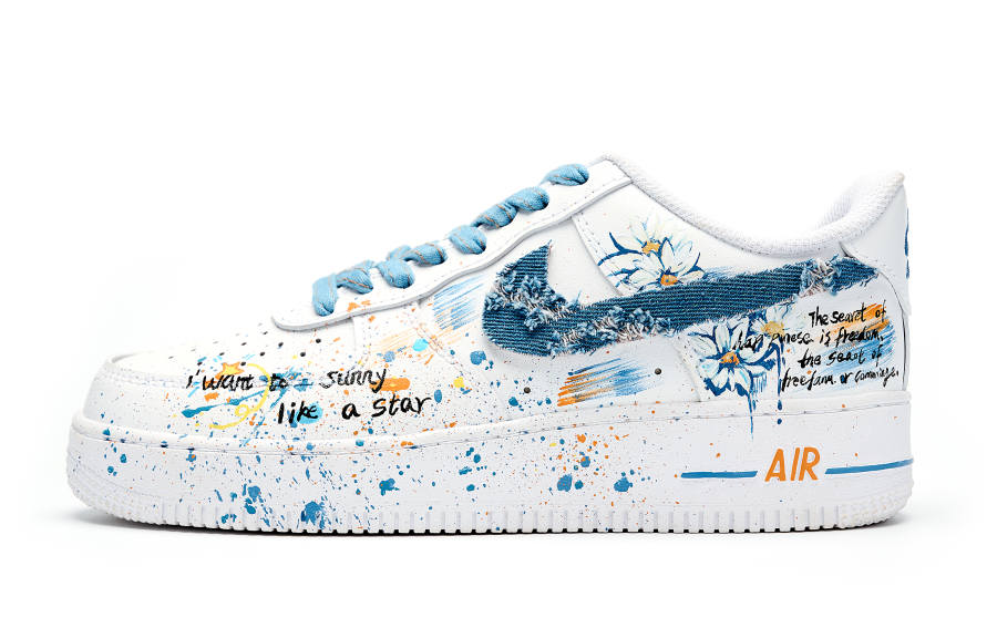 Nike Nike Air Force 1 Wrapping, Wear Resistant And Non Slip Low top Skateboard Shoes Women's Blue White