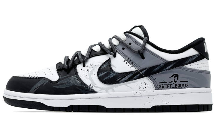 Nike Nike Dunk Leather Abrasion Resistant Abrasion Resistant Low top Skateboard Shoes Unisex Black White Gray