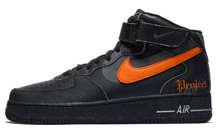 Nike Nike Air Force 1 Abrasion Resistant Mid top Skateboard Shoes Men's Black Orange