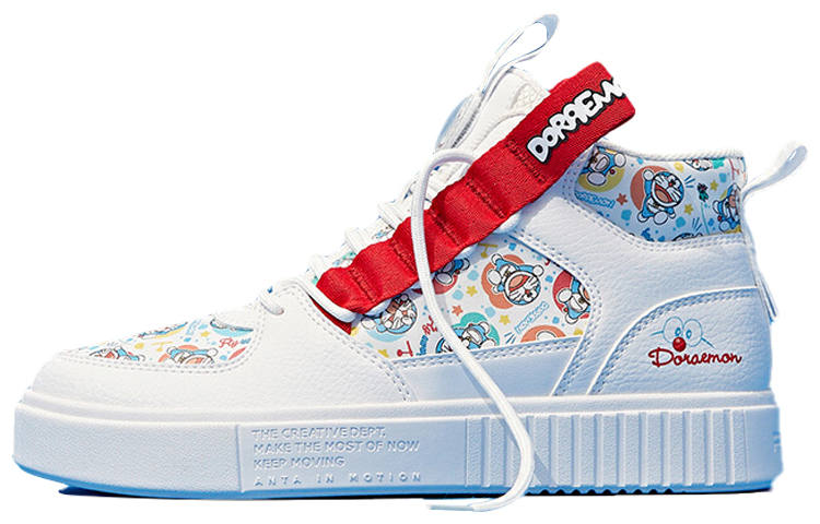 ANTA Doraemon x Anta Slip Resistant Cushioning Abrasion Resistant High top Skateboard Shoes Women's White Red