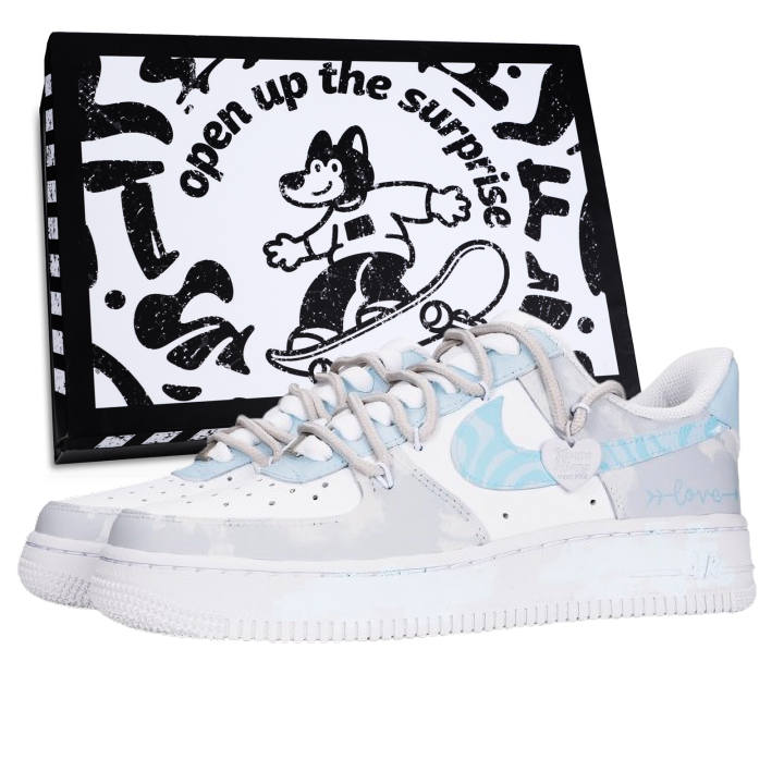 Nike Nike Air Force 1 Love With One Stone Slip Resistant Abrasion Resistant Low top Skateboard Shoes Unisex Gray Blue