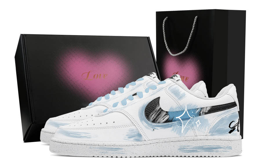 Nike Nike Court Vision 1 Starry Wish Heart Box Slip Resistant Low top Skateboard Shoes Men's White Blue