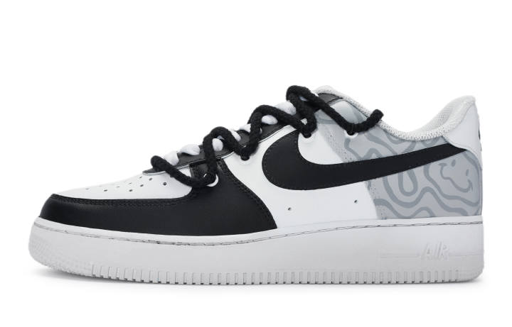 Nike Nike Air Force 1 811 Manufacturing, Black And White, Smiley Face Slip Resistant Cushioning Abrasion Resistant
