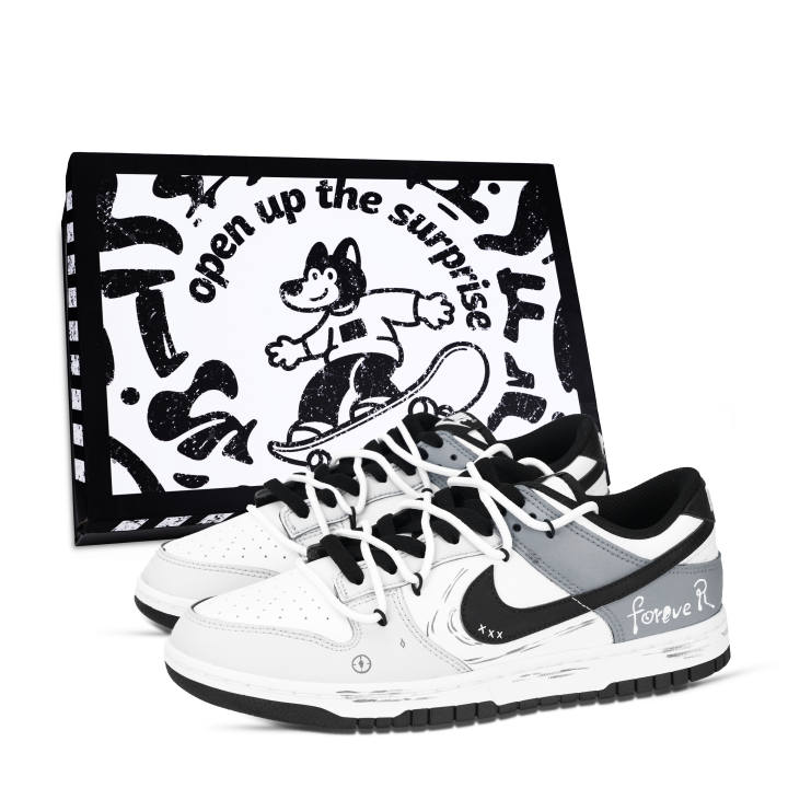 Nike Nike Dunk Forever Black Shoe Box Abrasion Resistant Abrasion Resistant Low top Skateboard Shoes Unisex Black White Gray