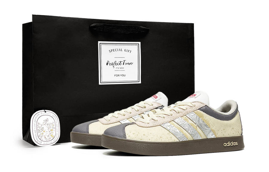 Adidas Neo VL Court 2.0 Lifestyle Sand Dune Pilgrimage Abrasion Resistant Low top Skateboard Shoes Unisex Gold Silver