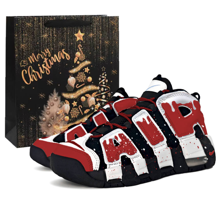 Nike Nike Air More Uptempo Christmas Night Elf Cushioning Mid top Vintage Basketball Shoes Women's Black Red
