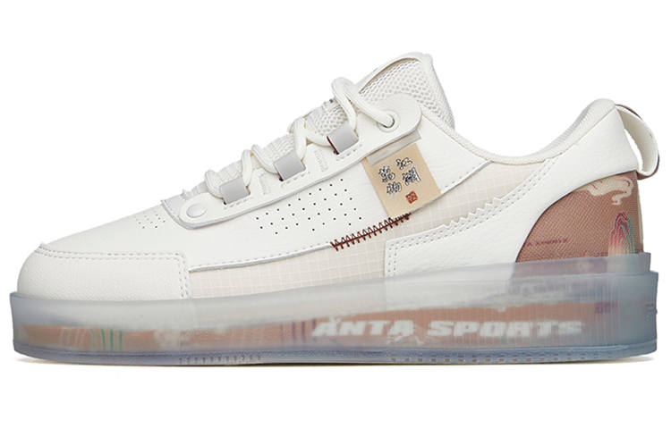Anta Slip Resistant Abrasion Resistant Low top Skateboard Shoes Women's White Gray Brown