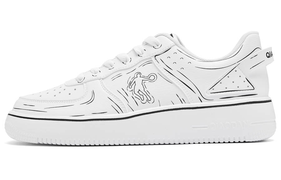 QIAODAN Air Force 1 Slip Resistant, Abrasion Resistant, Lightweight Low top Skateboard Shoes Men's White Black