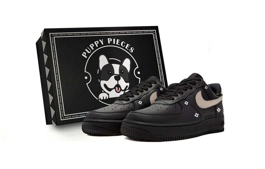 Nike Nike Air Force 1 Puppy Fragment, Special Shoe Box Low top Skateboard Shoes Women's Black Brown
