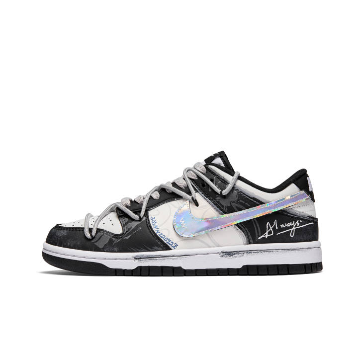 Nike Nike Dunk Neon Light Leather Abrasion Resistant Low top Skateboard Shoes Unisex Black White